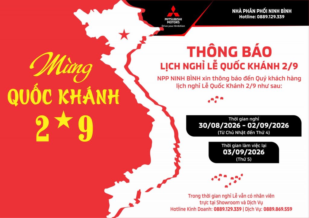 📢 MITSUBISHI NINH BÌNH THÔNG BÁO LỊCH NGHỈ LỄ QUỐC KHÁNH 2/9/2026